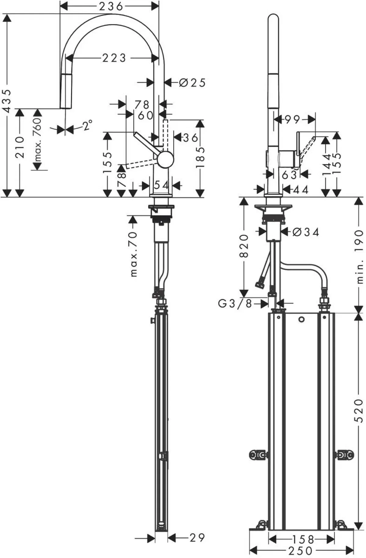 Hansgrohe Talis M54 72803800 Габаритні розміри