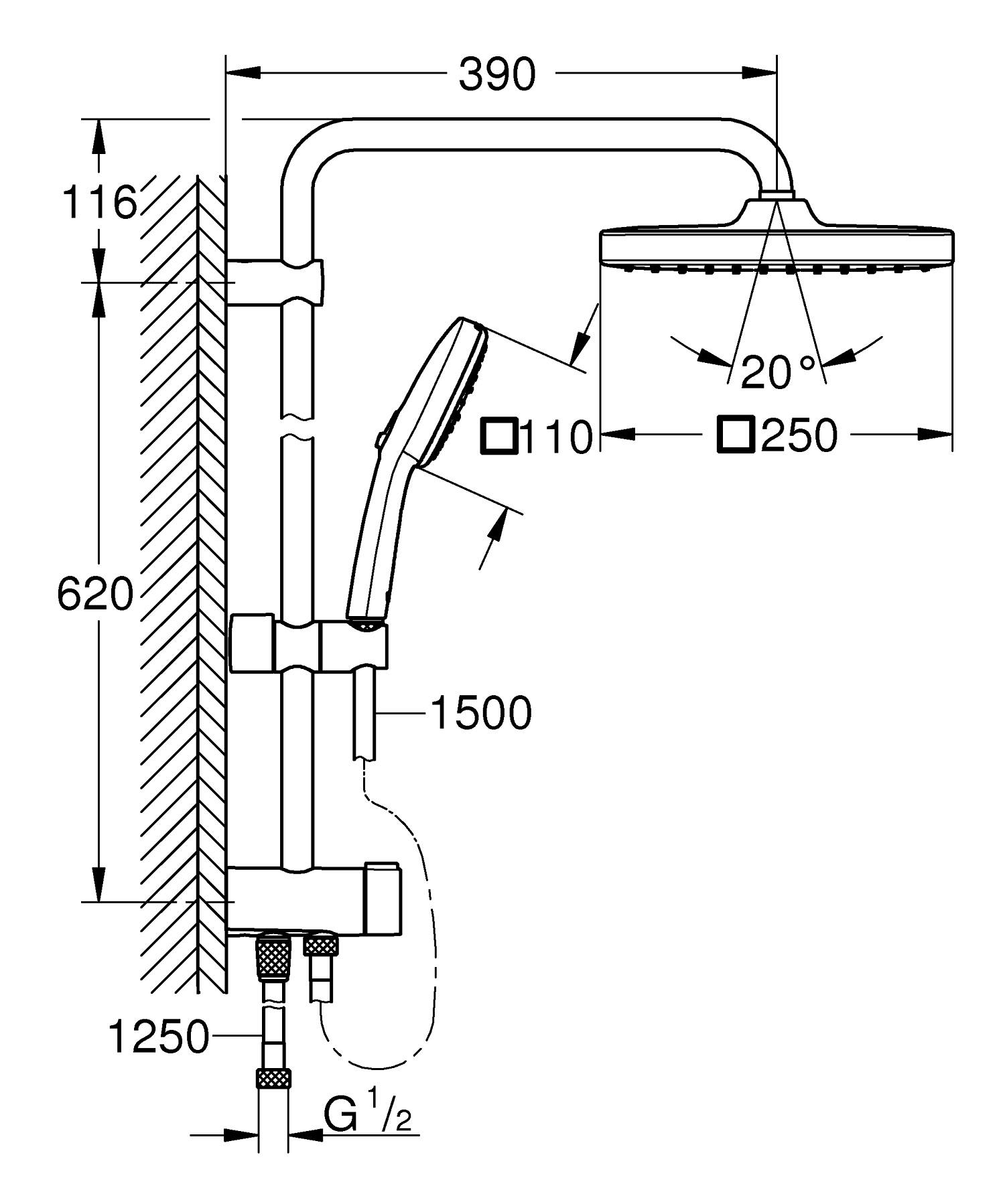 Grohe Tempesta System 250 Cube 269772431 Габаритні розміри