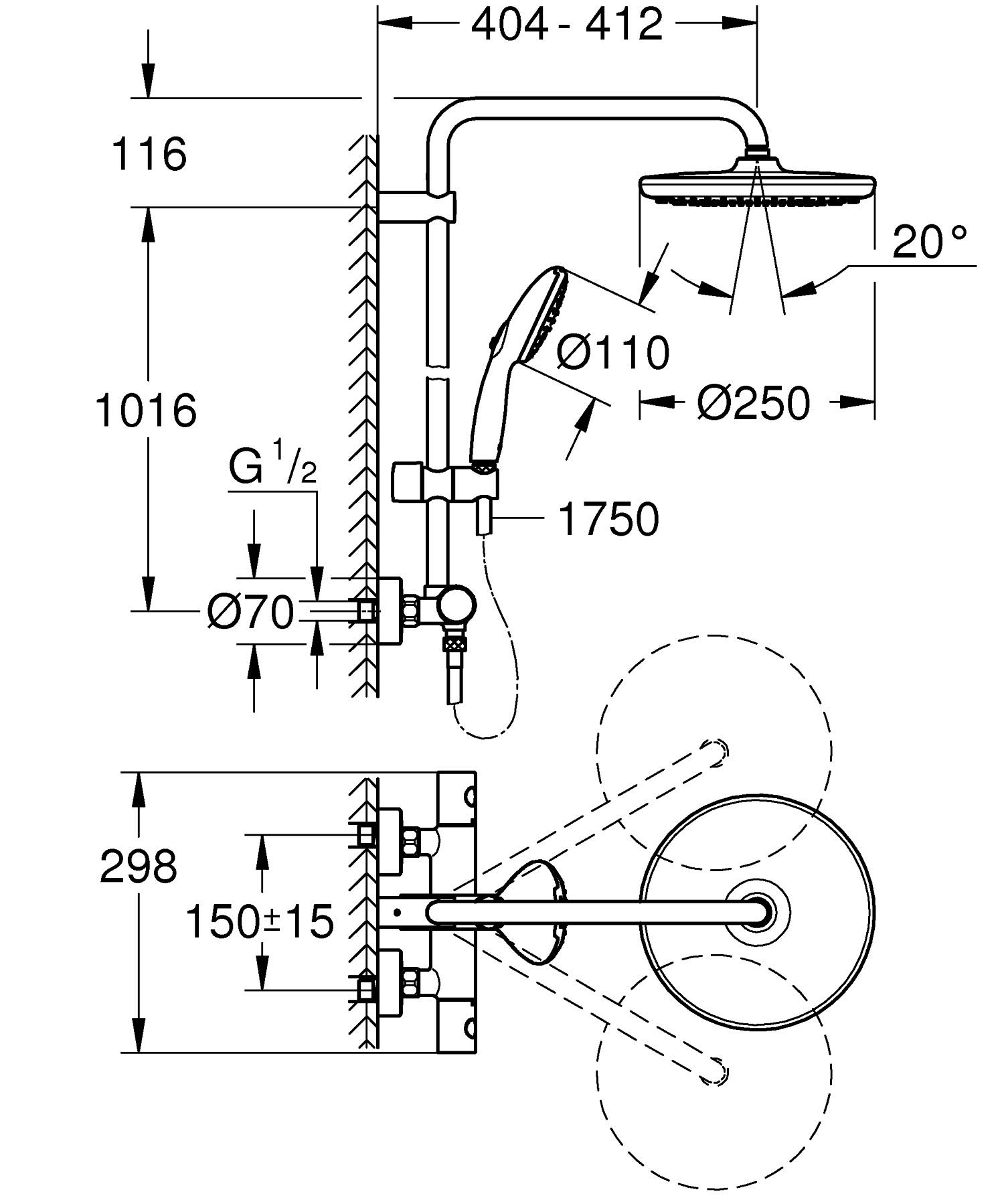 Grohe Tempesta System 250 26670001 Габаритні розміри