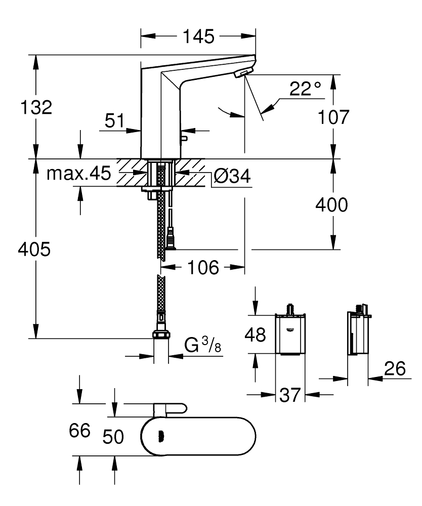 Grohe QuickFix Get E 36366002 Габаритні розміри