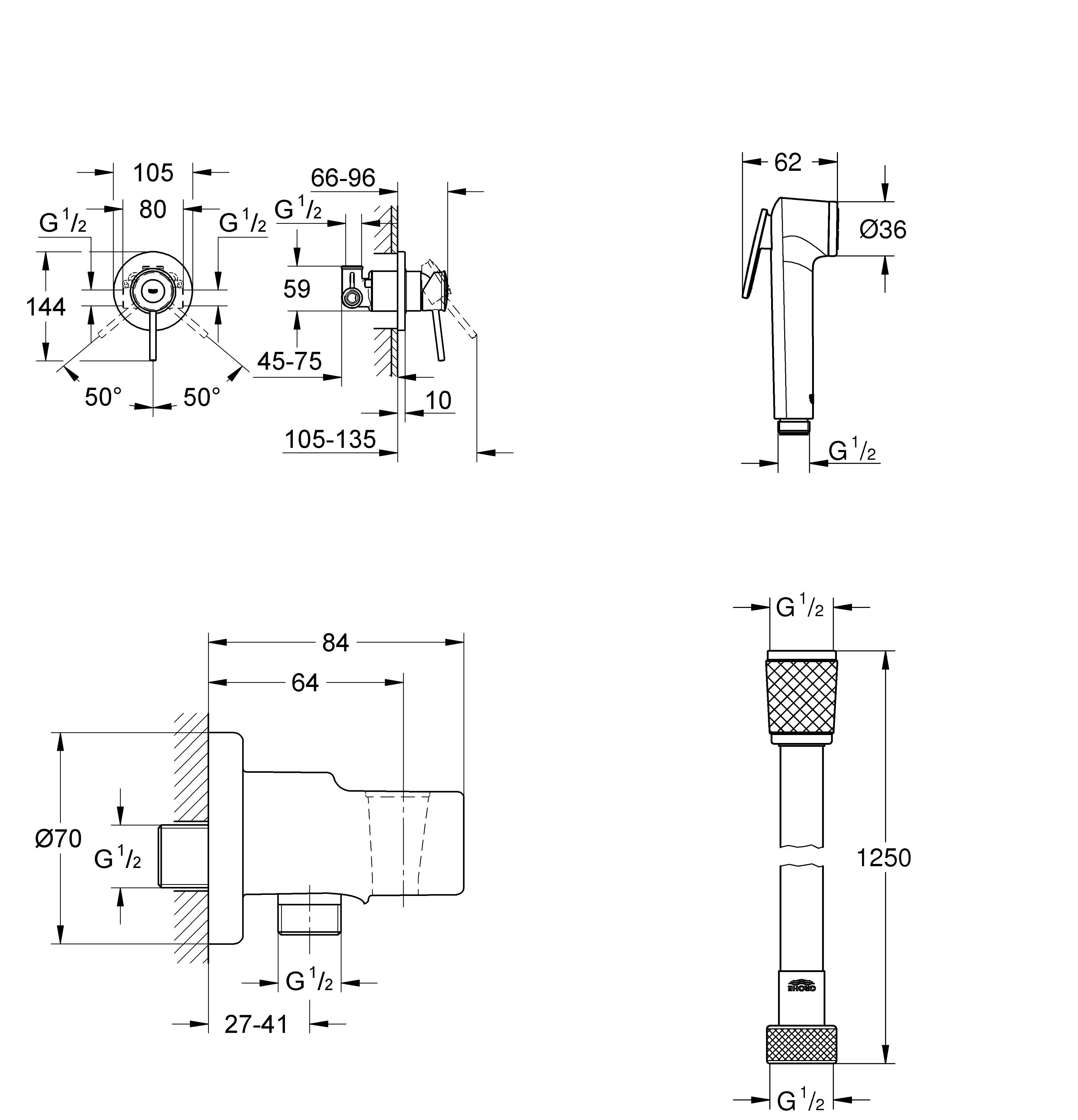 Grohe BauClassic New Tempesta-F UA11104802 Габаритні розміри