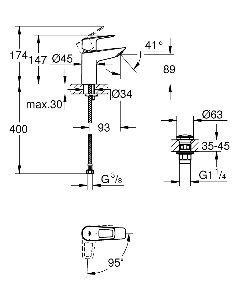 Grohe BauLoop New S 23883001 Габаритные размеры