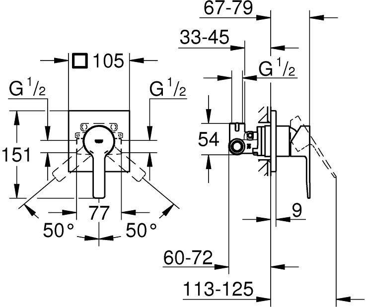 Grohe Lineare 29198000 Габаритные размеры