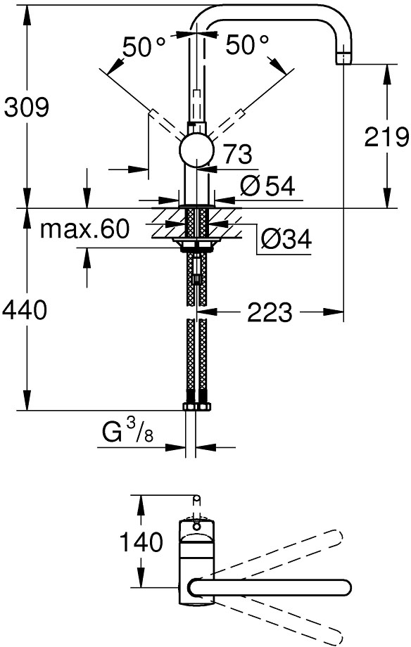 Grohe Vento 30429000 Габаритные размеры