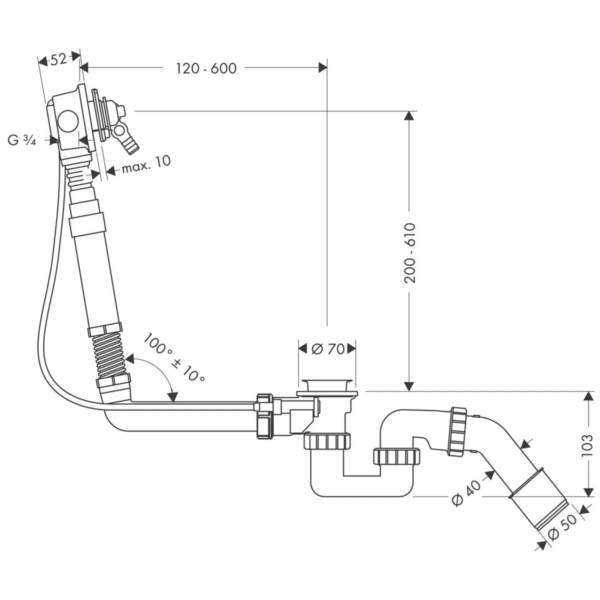 Hansgrohe Exafill Basic 58126180 Габаритные размеры