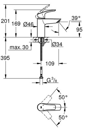 Grohe Eurosmart New S-Size 324672433 Габаритные размеры