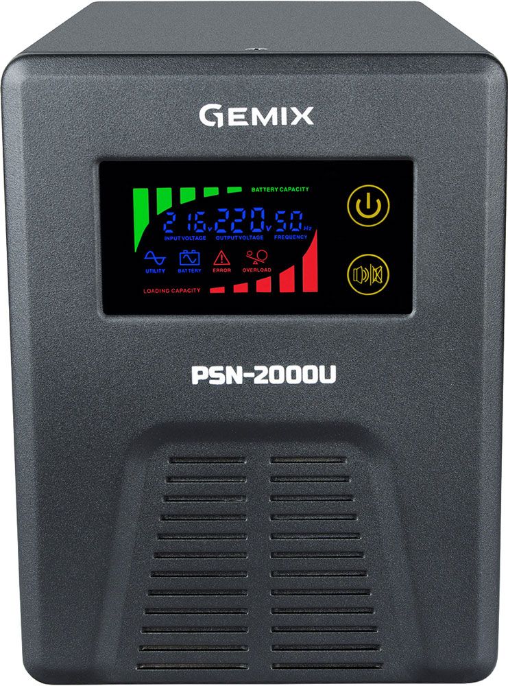 Gemix PSN-2000U, 2000VA/1200W, 12V/220V, 7/13/18A, 3xSchuko