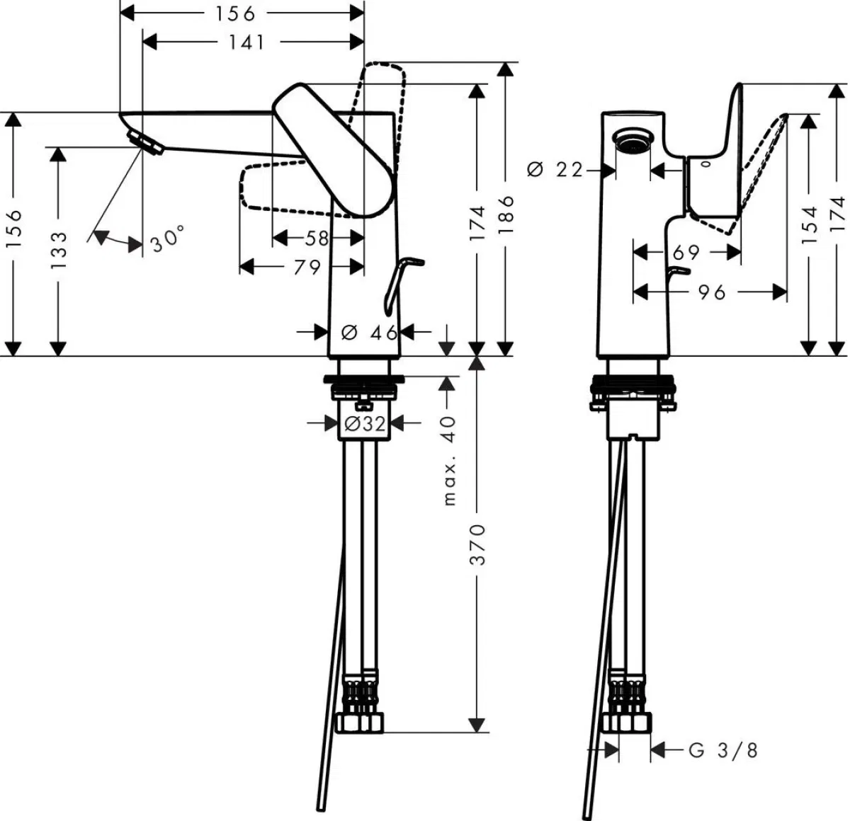 Hansgrohe Talis E Matt White 71754700 Габаритні розміри