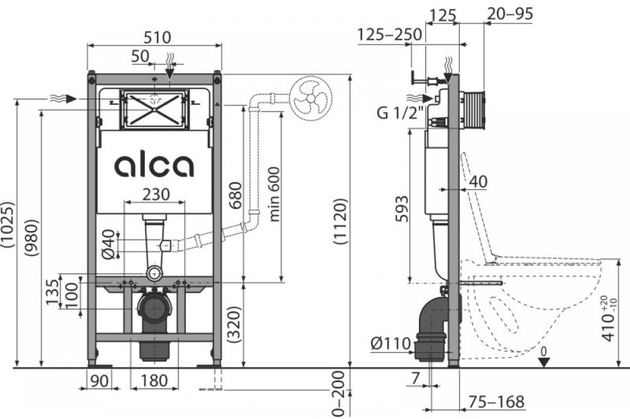 Alcaplast AM101/1120-0001 Габаритні розміри