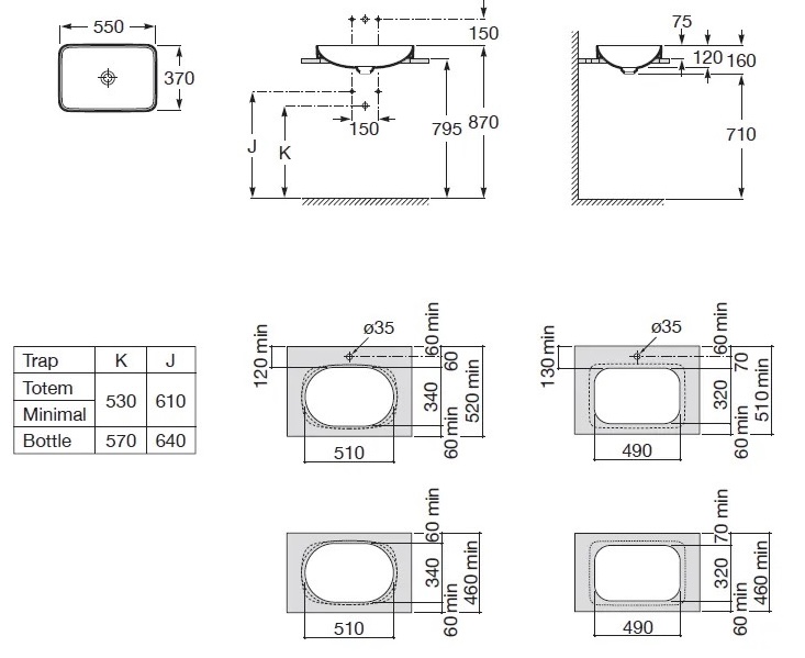 Roca Inspira Square A327534000 Габаритные размеры