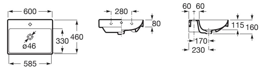 Roca Ona A327686000 Габаритні розміри