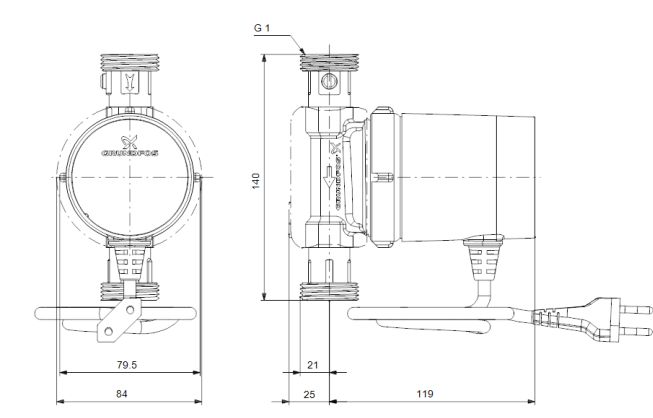 Grundfos Comfort 15-14 BX T (93094846) Габаритные размеры