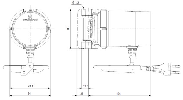 Grundfos Comfort 15-14 B TDT (93093537) Габаритные размеры