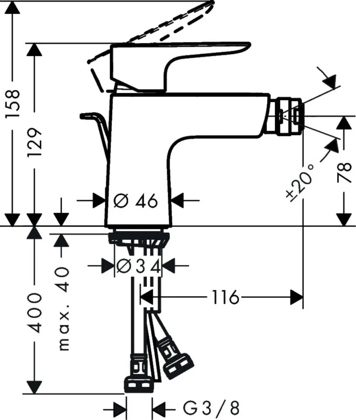 Hansgrohe Talis E Matt Black 71720670 Габаритні розміри