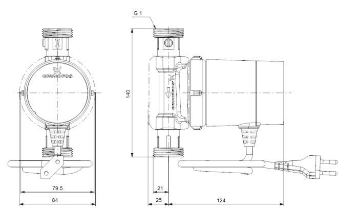 Grundfos Comfort 15-14 BX TDT (93093665) Габаритные размеры