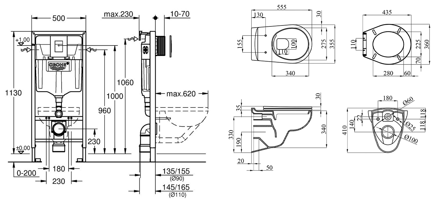 Grohe Rapid SL 3 в 1 38772001 + Kroner Oker KO533536WHIR (38772001KO533536) Габаритні розміри