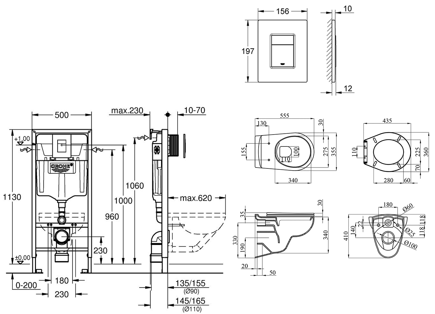 Grohe Rapid SL 3 в 1 38772001 + Kroner A534UF (38772A534UF) Габаритні розміри