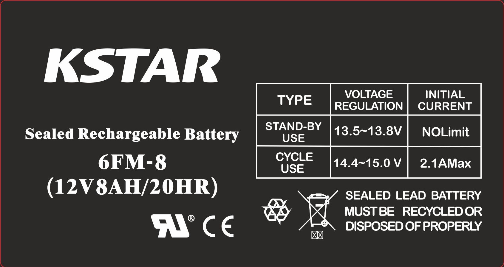 Акумулятор KSTAR 12V 8.0Ah (6-FM-8) AGM ціна 725 грн - фотографія 2