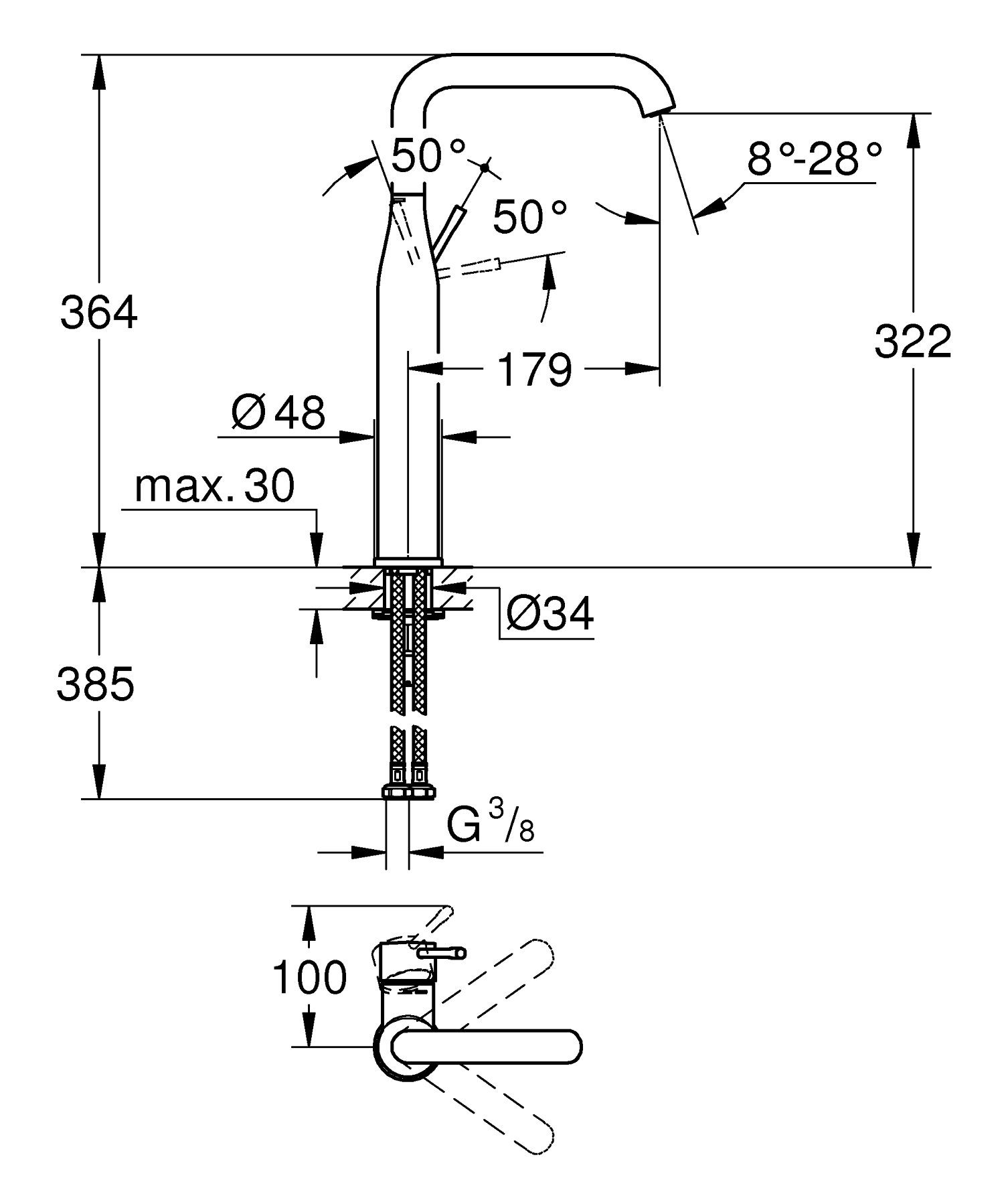 Grohe Essence XL-Size 24170001 Габаритные размеры