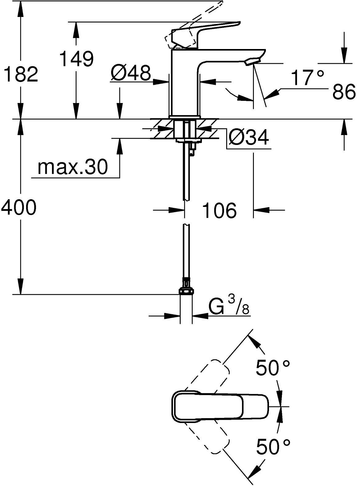 Grohe Cubeo S-Size 1016940000 Габаритні розміри