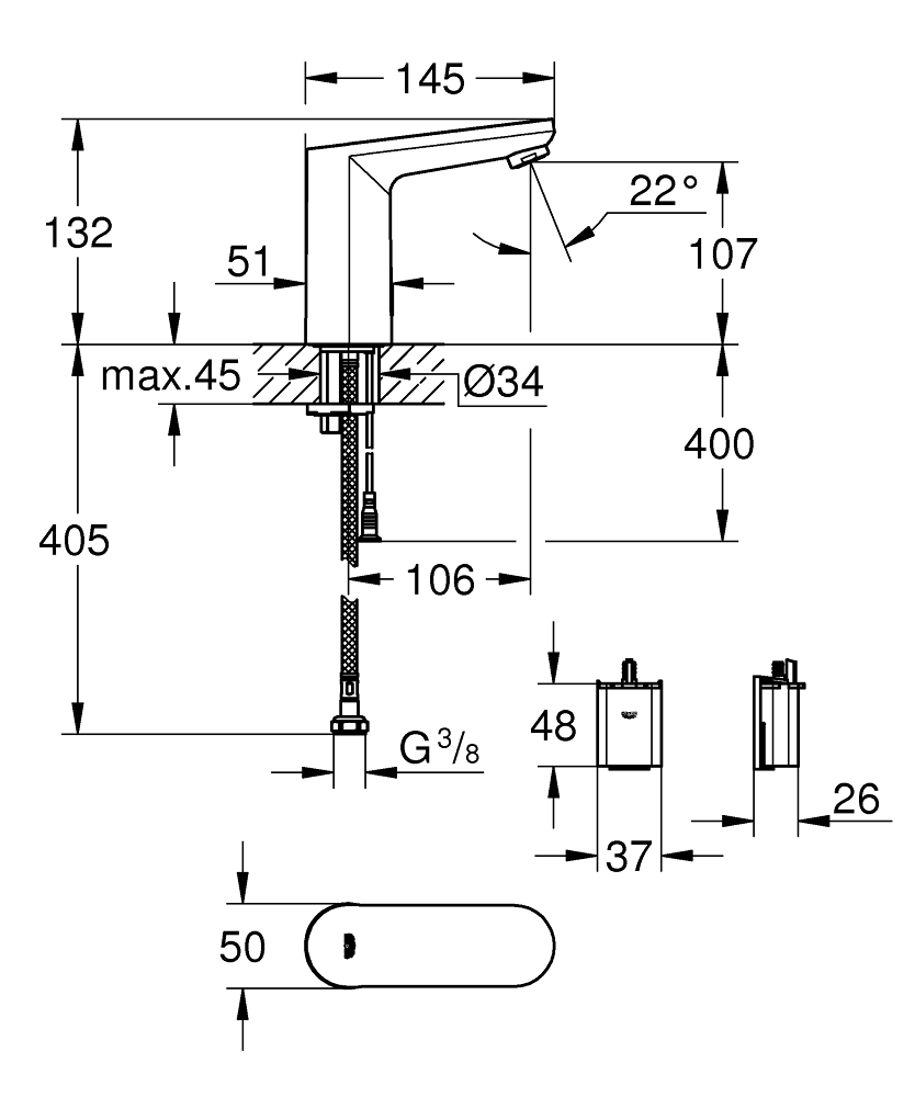 Grohe Eurosmart Cosmopolitan E 36330002 Габаритні розміри