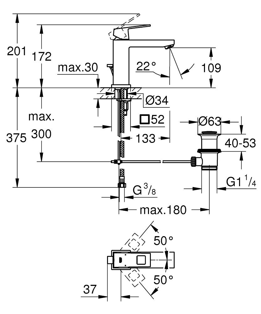 Grohe Eurocube 23445DC0 Габаритные размеры