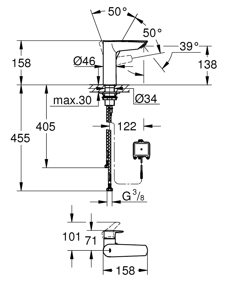 Grohe Eurosmart 239752433 Габаритні розміри