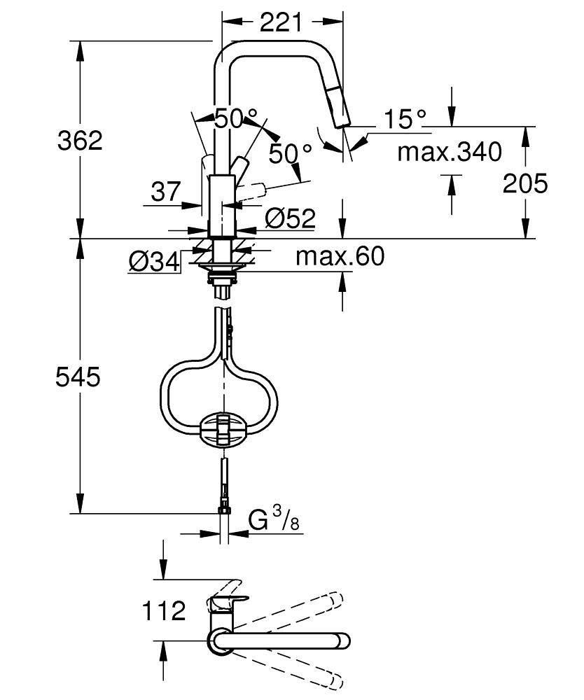 Grohe EuroSmart 306192430 Габаритные размеры