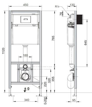 Roca Duplo Nova WC A89P420020+A34H688000 Габаритні розміри