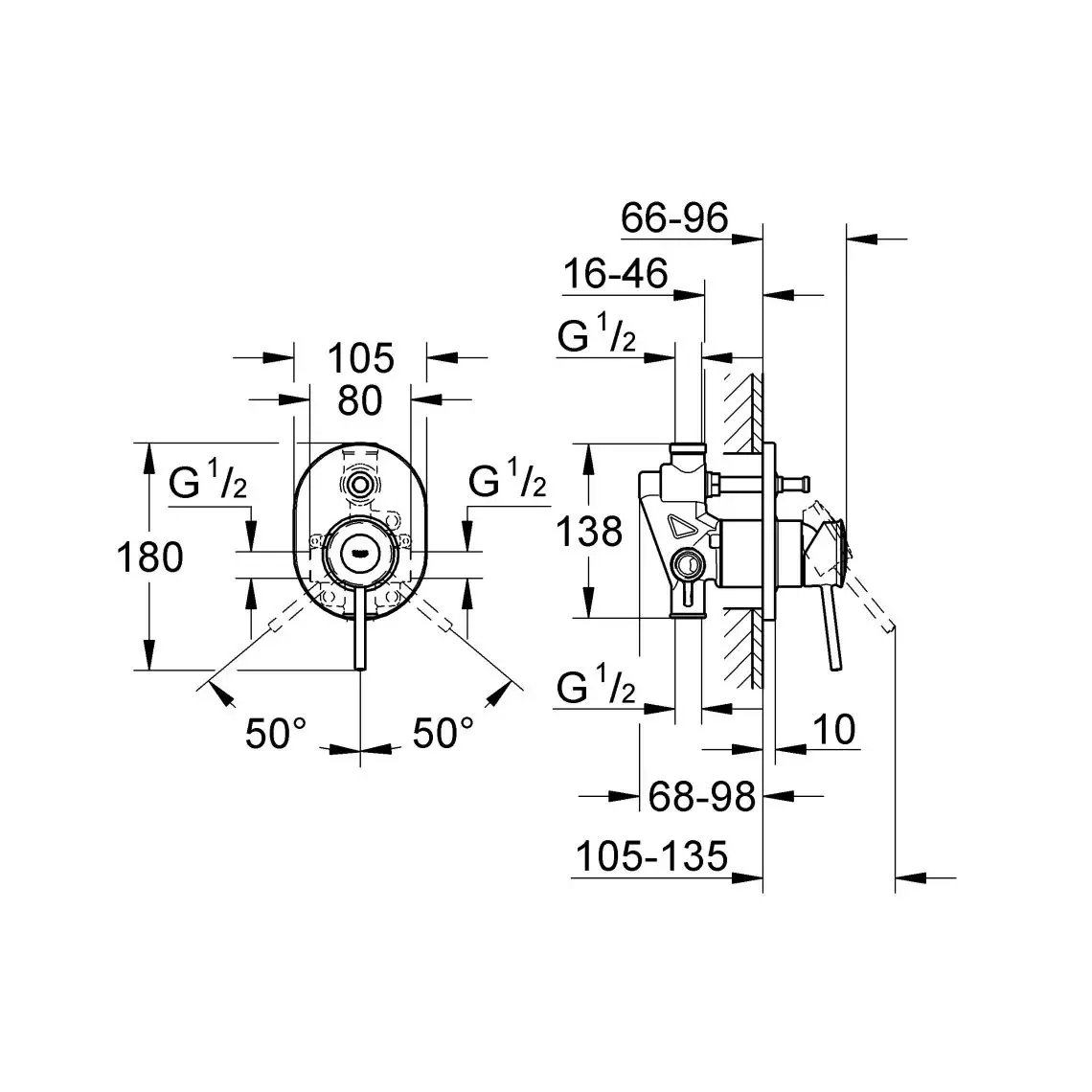 Grohe BauClassic (29047000_27541001_28576000_26406003) Габаритні розміри