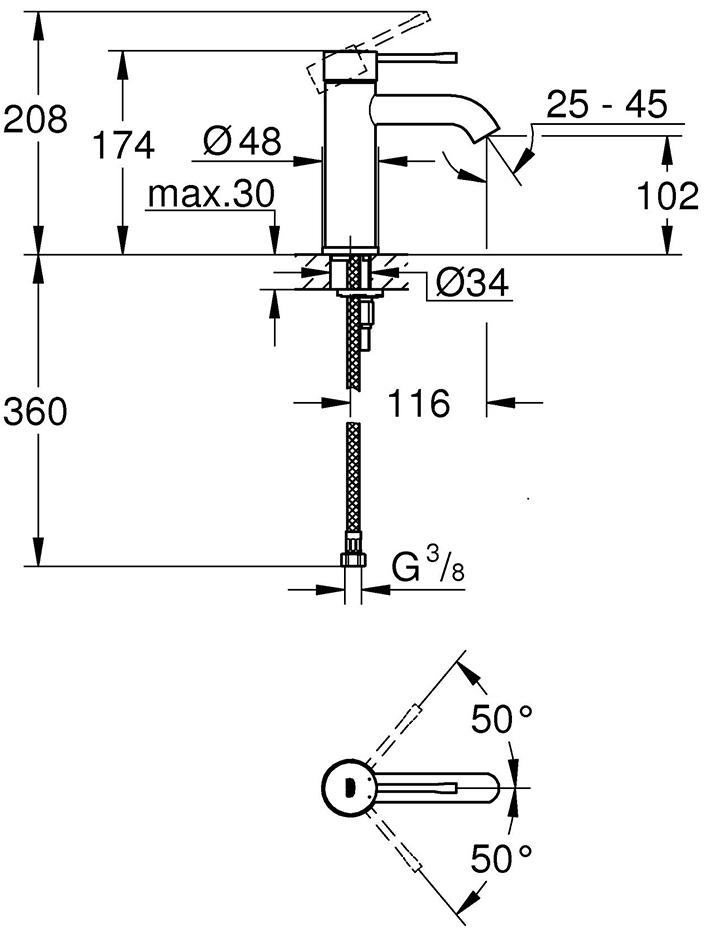 Grohe Essence S-Size 24172001 Габаритні розміри