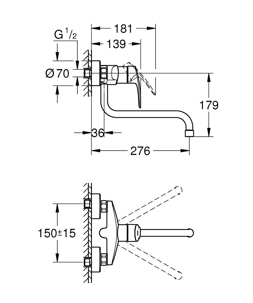 Grohe Eurosmart 32224003 Габаритні розміри