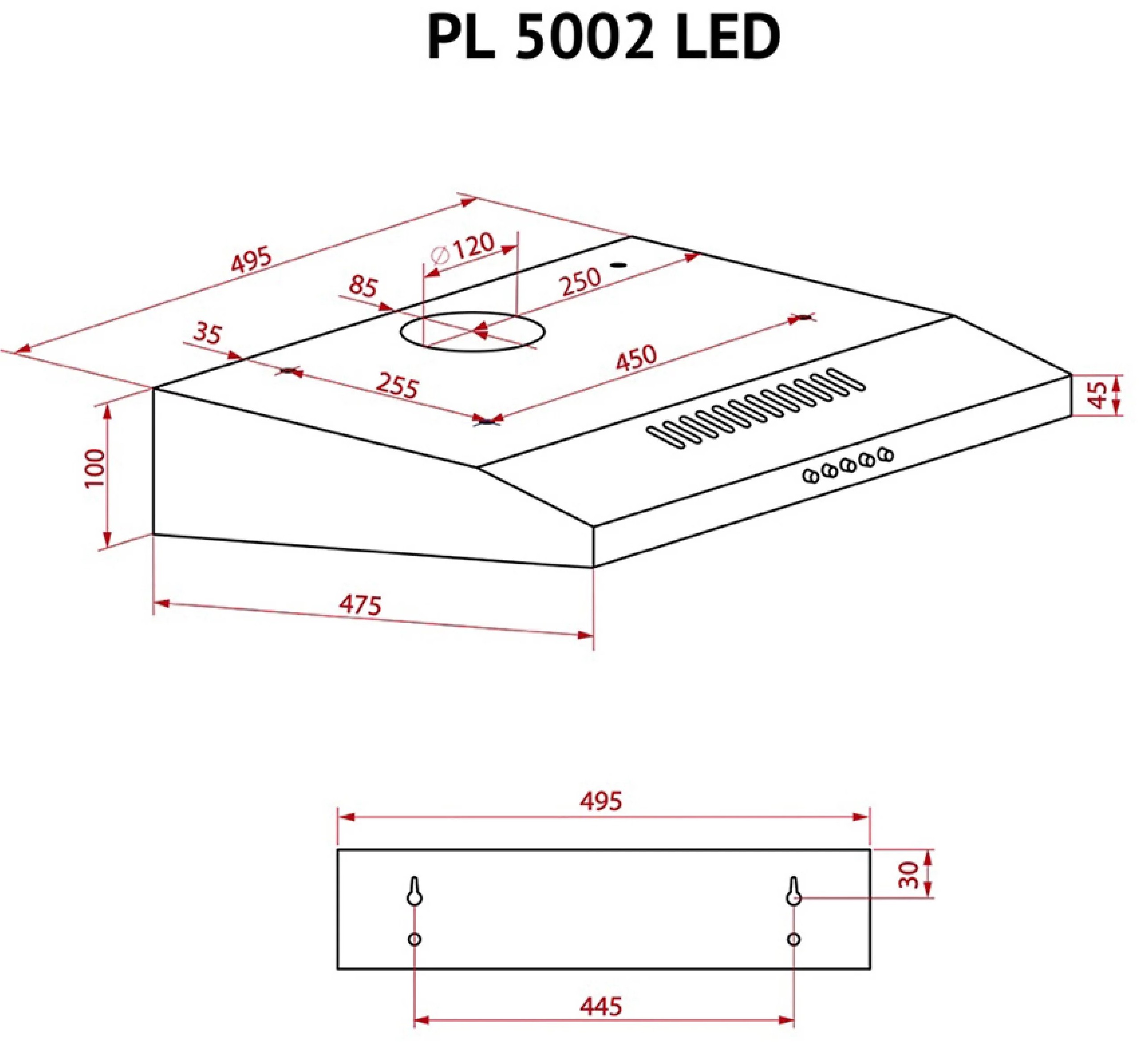 Perfelli PL 5002 BL LED Габаритні розміри