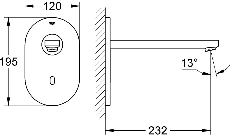 Grohe Eurosmart Cosmopolitan E 36334SD0 Габаритні розміри