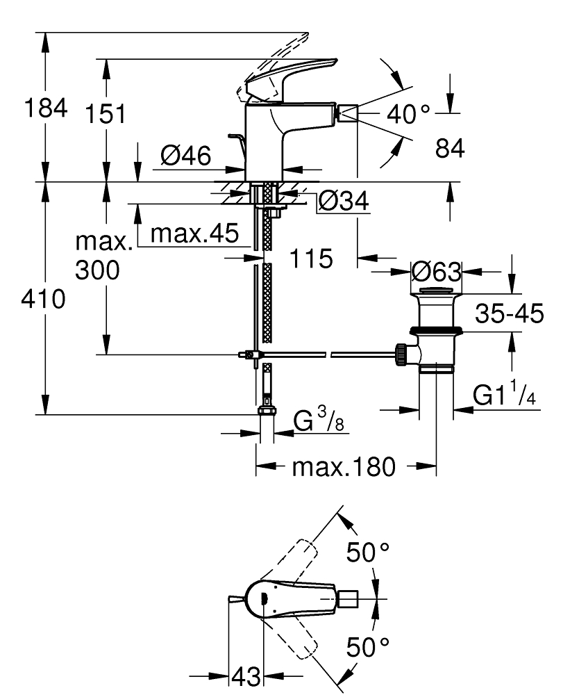 Grohe Eurosmart S-Size 329292433 Габаритні розміри