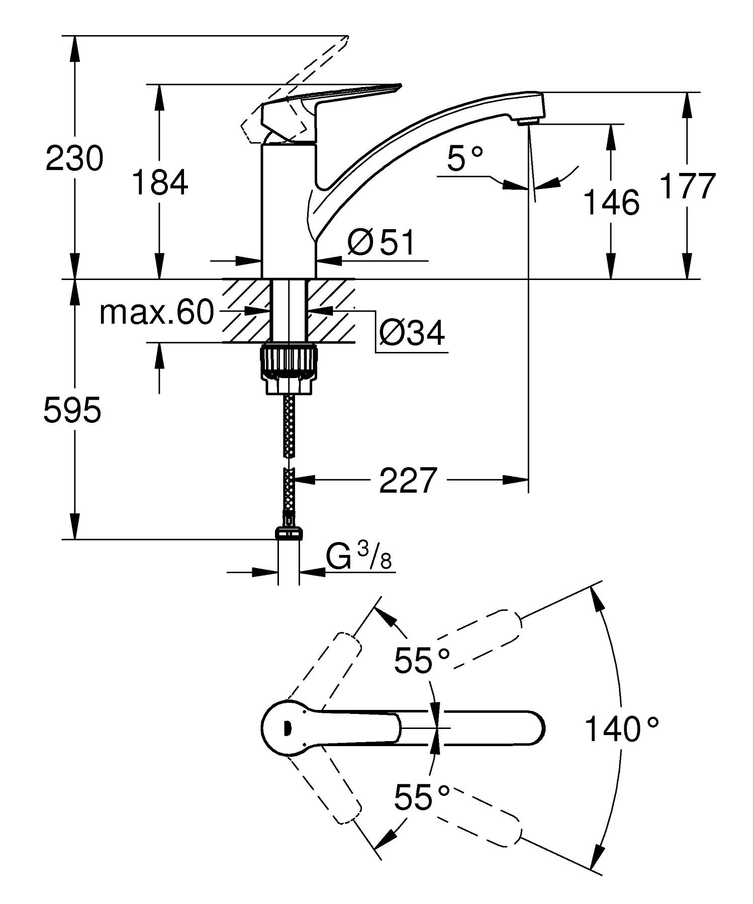 Grohe QuickFix Start 32441KF2 Габаритные размеры