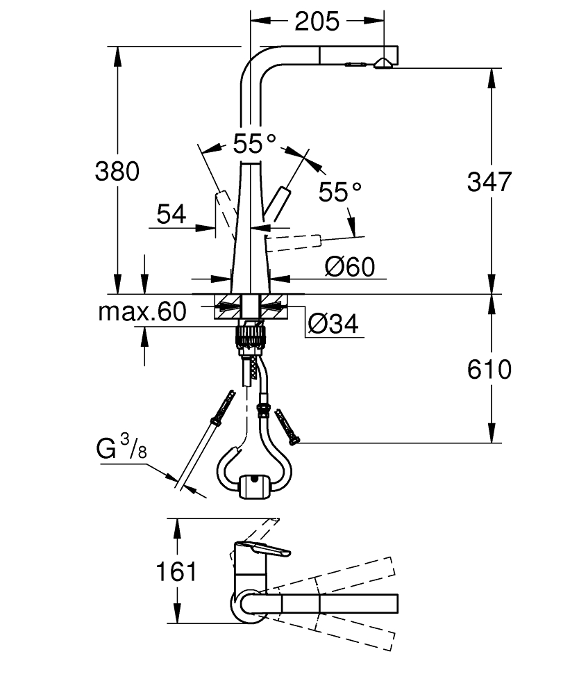 Grohe Scala 30441DC0 Габаритні розміри