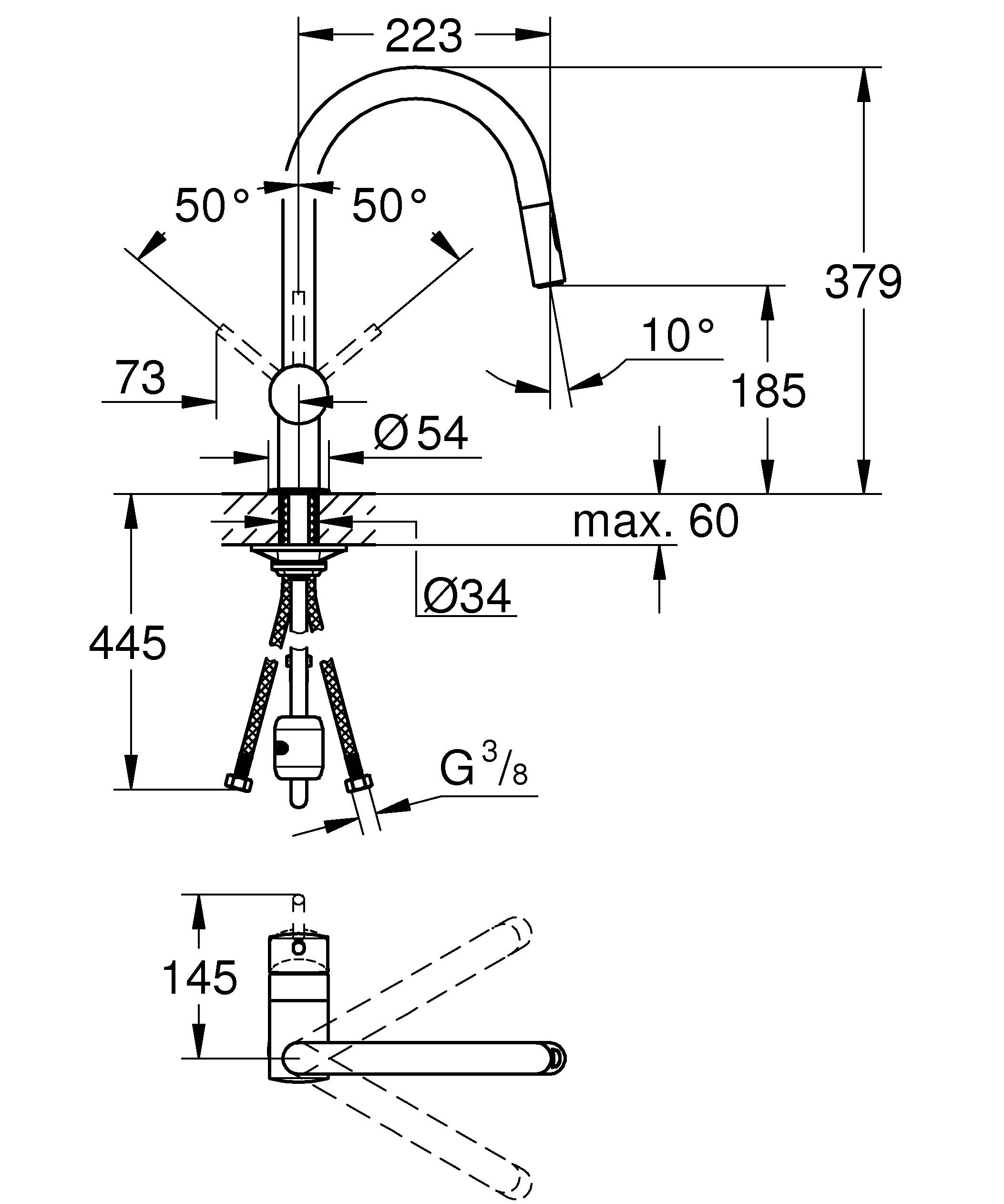 Grohe Minta 32321GN2 Габаритні розміри