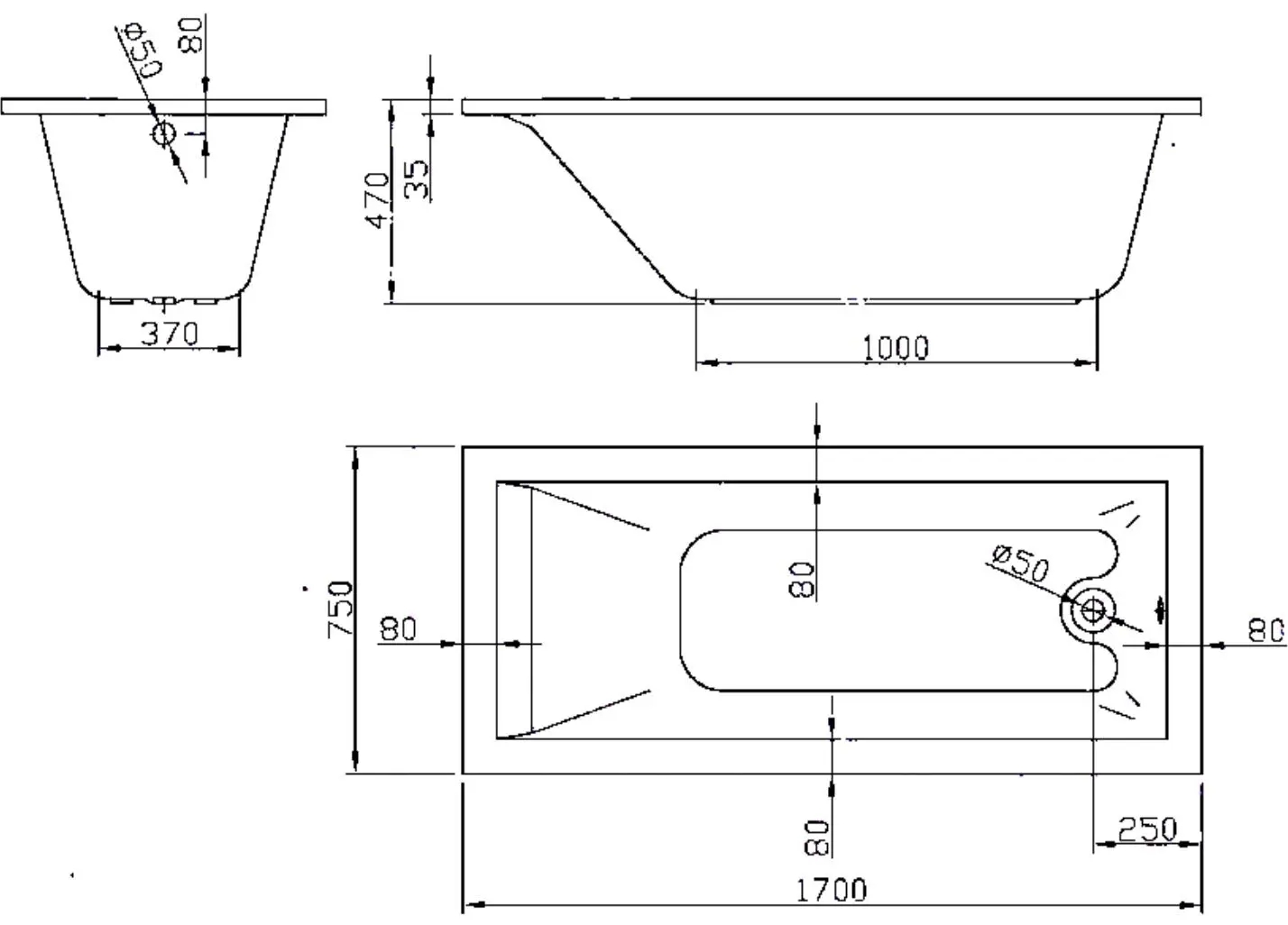 Imprese Orlik 170x75x37,5 (b0700941775) Габаритні розміри