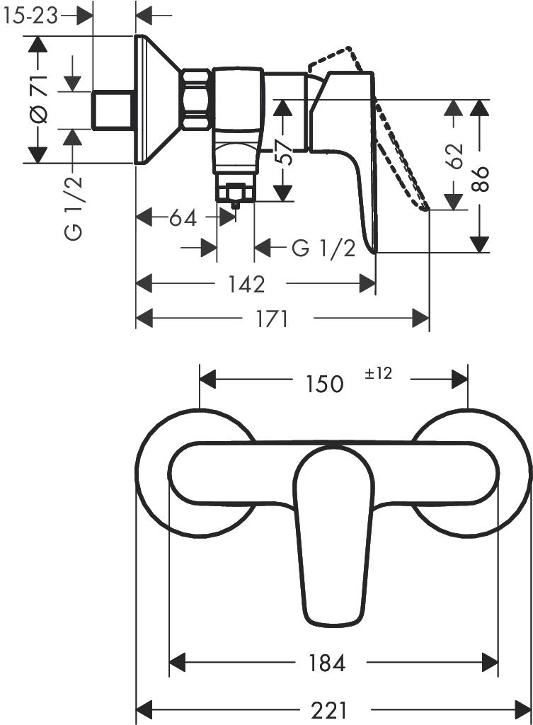 Hansgrohe Talis E 71760670+26423670 Габаритные размеры