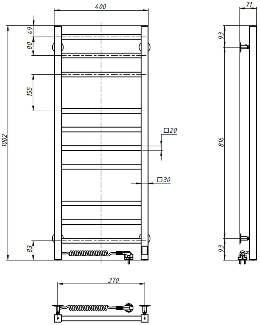 Navin Loft 400х1000 Sensor (10-043153-4010) Габаритные размеры