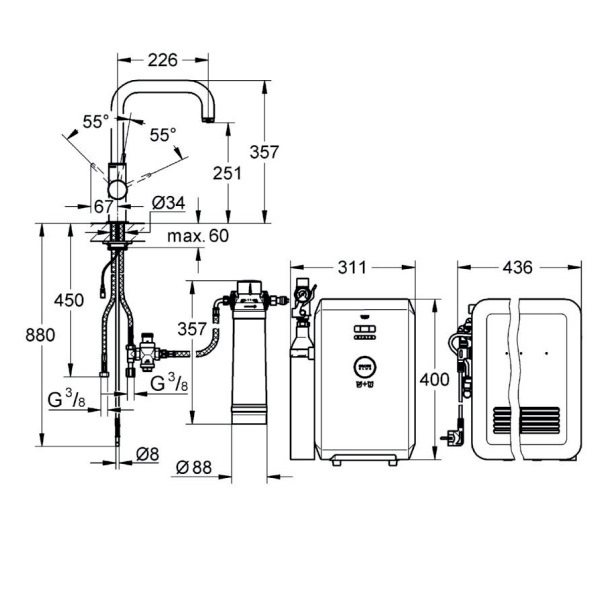 Grohe K7 31354001 Габаритні розміри