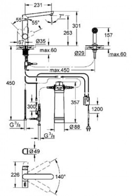 Grohe K7 31354001 Габаритні розміри