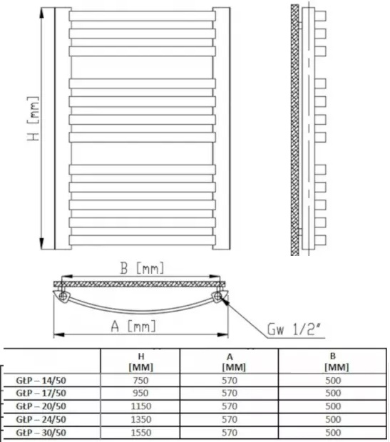 Ins-Term GLP 17/50 950x570, белый Габаритные размеры