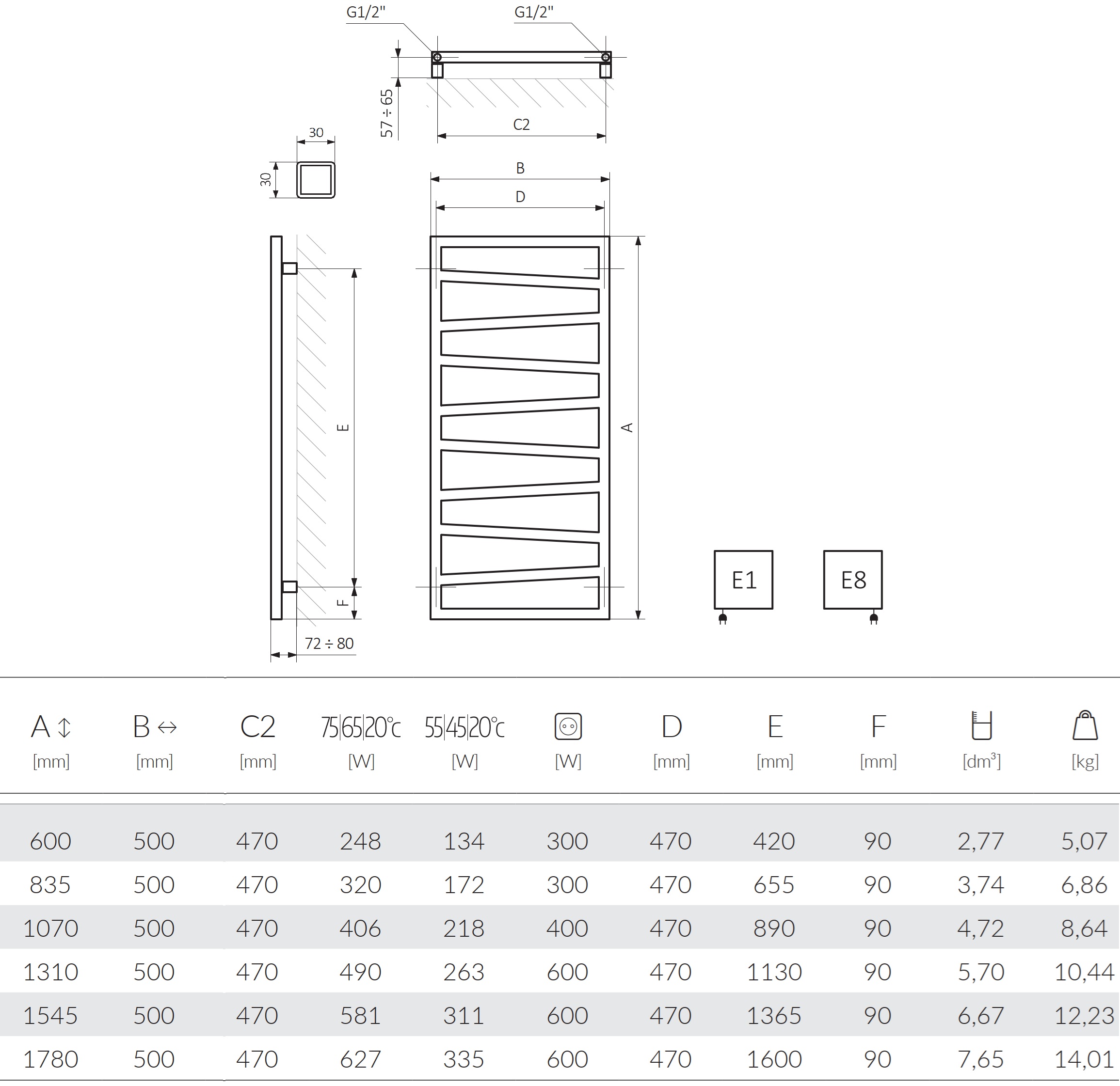 Terma Zigzag 1070x500 (WLZIG107050K9M5E1TS1D) Габаритні розміри