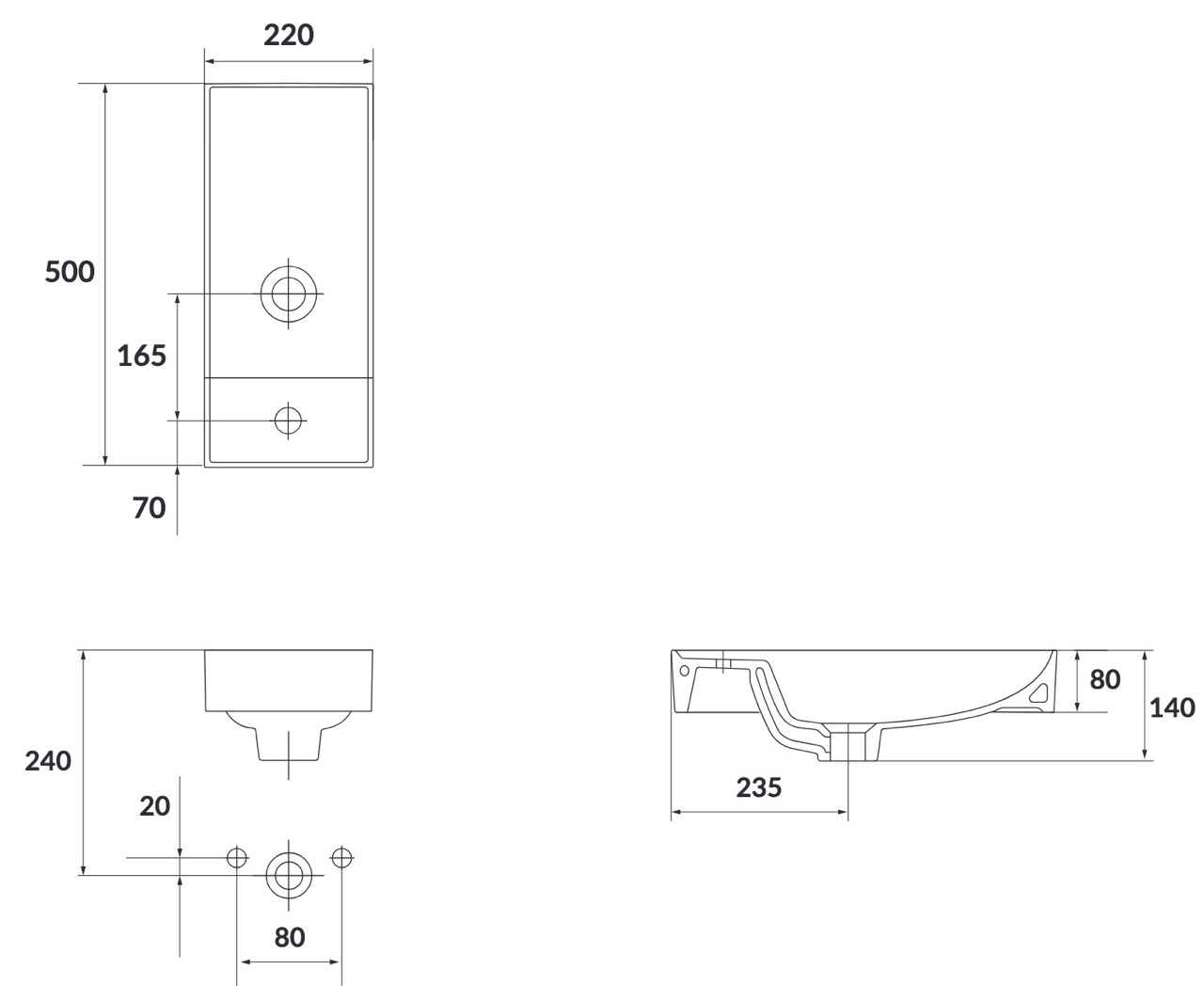 Cersanit Larga 50 (K677-005/CCWF1008671603) Габаритные размеры