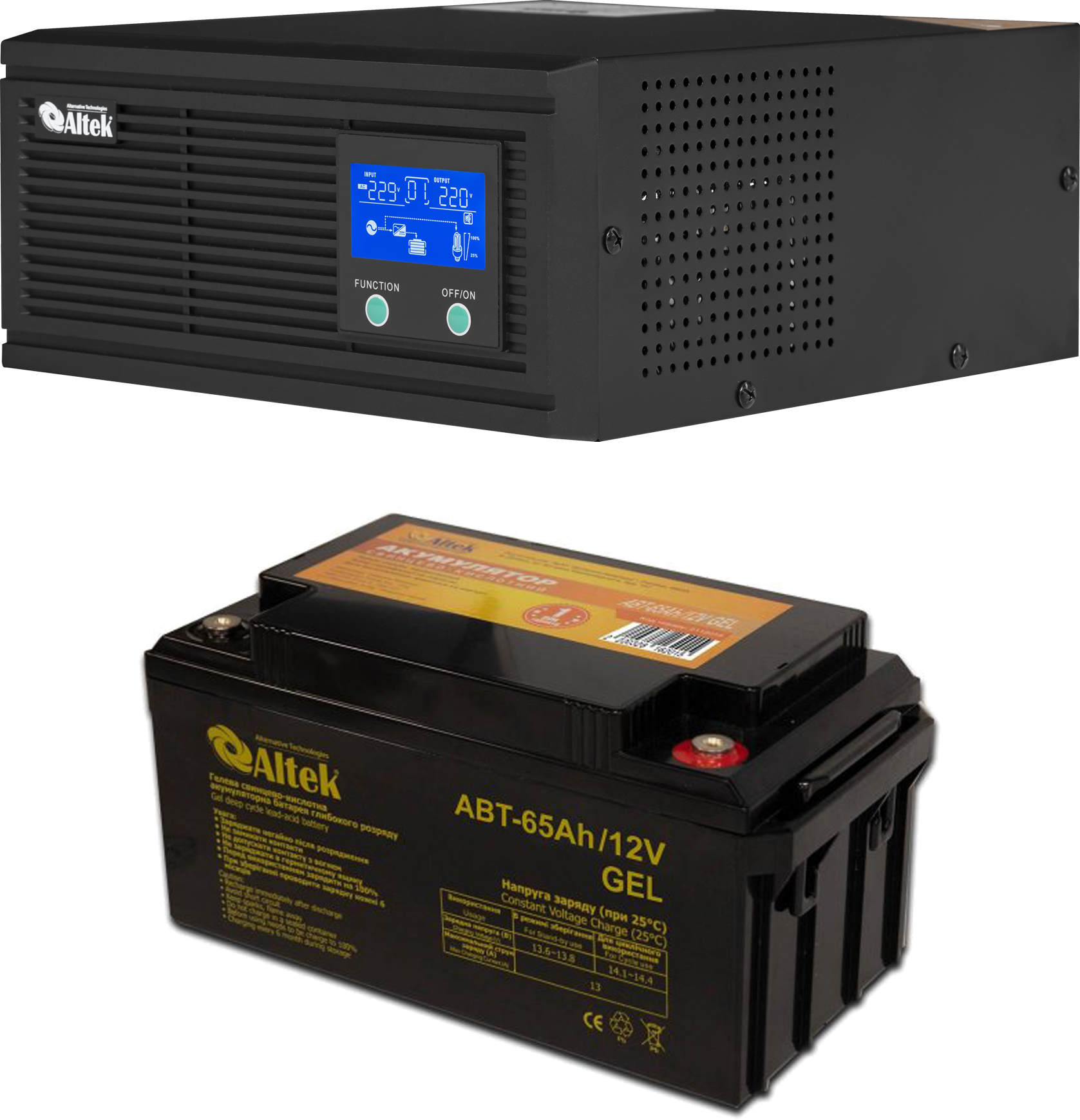 Комплект резервного живлення Altek ASK12 800 VA/640W DC12V + ABT-65Аh/12V GEL уцінка