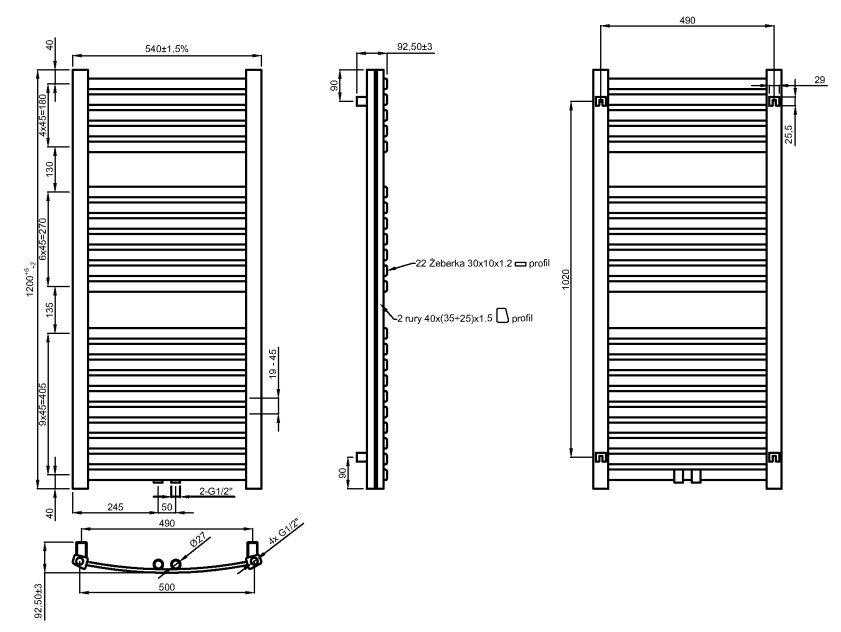 Invena UG-02-120 графіт Габаритні розміри