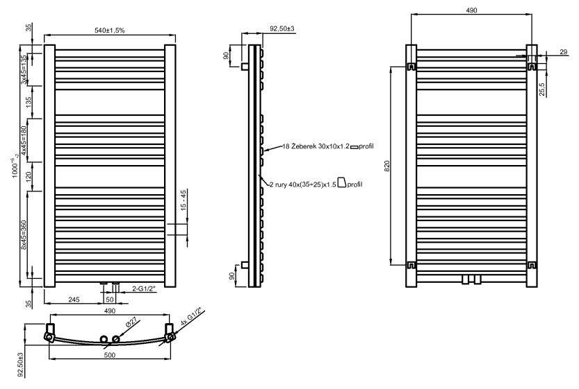 Invena UG-02-100 графіт Габаритні розміри