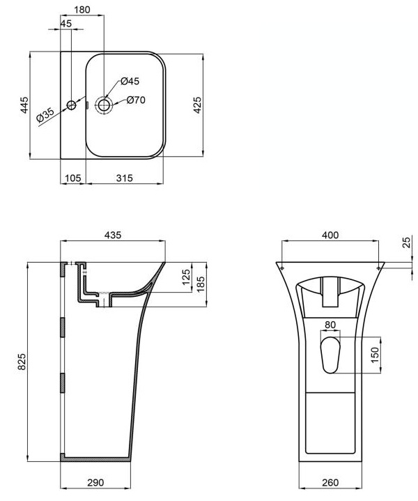 Q-Tap Crow White QT0511G315WN Габаритные размеры